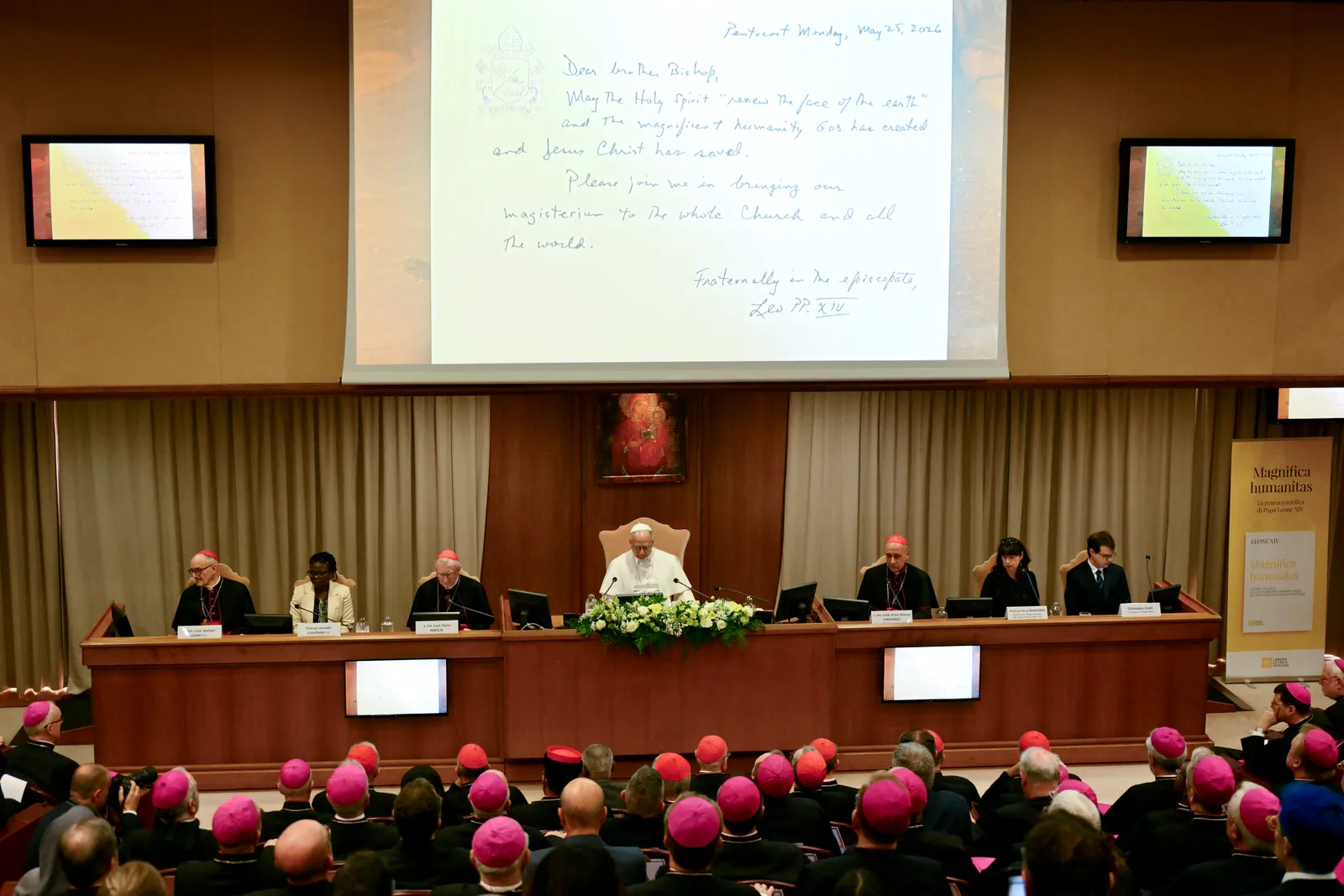 Pope Leo XIV attends the presentation of his first Encyclical Letter Magnifica Humanitas focused on the rise of...