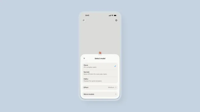 Screen shows Claude Voice 2's new model picker menu